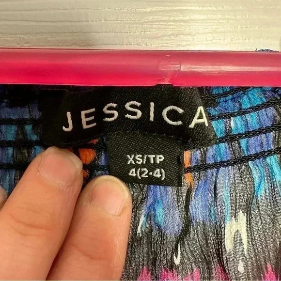 Jessica Sheer Blouse Short Sleeved Off The Shoulder Colourful Elastic  Size XS - Picture 12 of 16